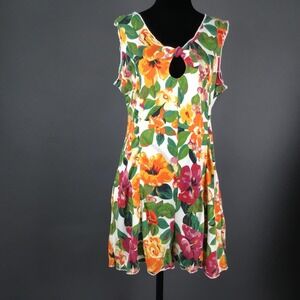 Lauren Brooke Romper Womens Medium Multicolor Tropical Floral Sleeveless Button
